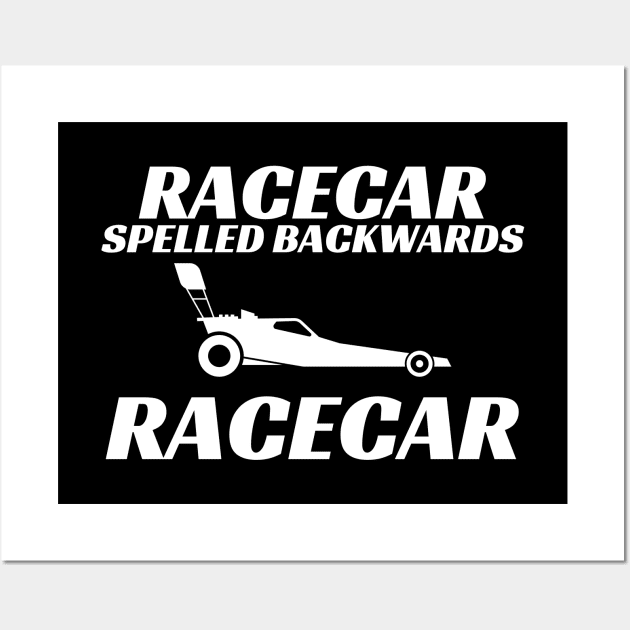 Racecar Spelled Backwards Funny Drag Racing Wall Art by mareescatharsis